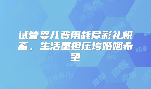 试管婴儿费用耗尽彩礼积蓄，生活重担压垮婚姻希望