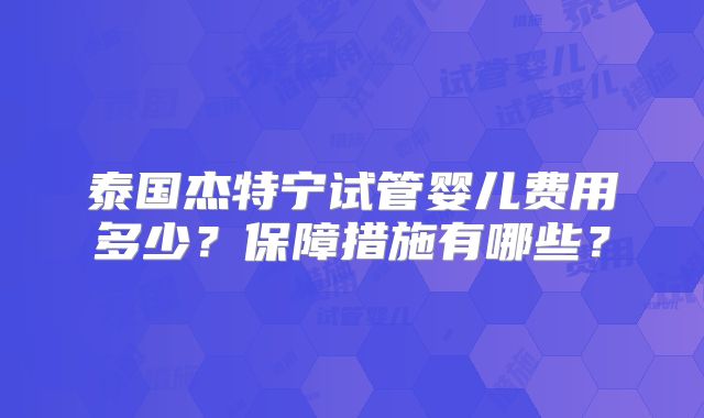 泰国杰特宁试管婴儿费用多少？保障措施有哪些？