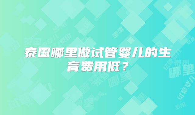 泰国哪里做试管婴儿的生育费用低？