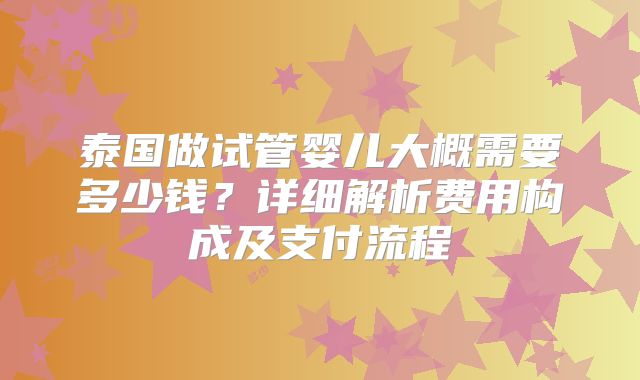 泰国做试管婴儿大概需要多少钱？详细解析费用构成及支付流程