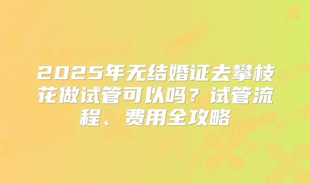2025年无结婚证去攀枝花做试管可以吗？试管流程、费用全攻略