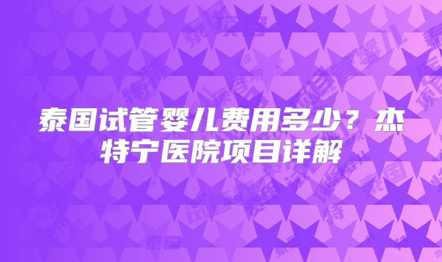 泰国试管婴儿费用多少？杰特宁医院项目详解