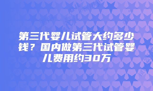 第三代婴儿试管大约多少钱？国内做第三代试管婴儿费用约30万