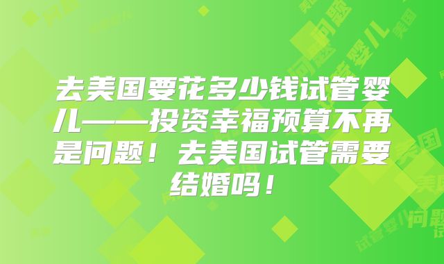 去美国要花多少钱试管婴儿——投资幸福预算不再是问题！去美国试管需要结婚吗！