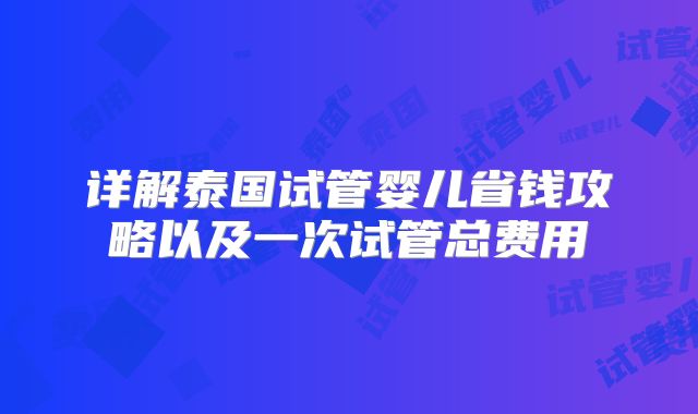 详解泰国试管婴儿省钱攻略以及一次试管总费用