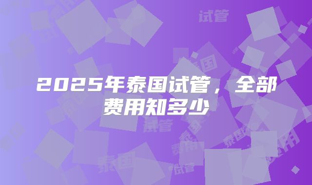 2025年泰国试管，全部费用知多少