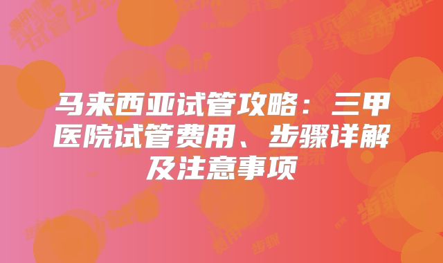 马来西亚试管攻略:三甲医院试管费用、步骤详解及注意事项