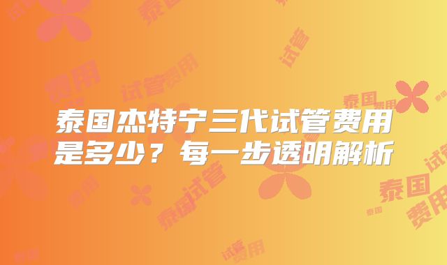 泰国杰特宁三代试管费用是多少？每一步透明解析
