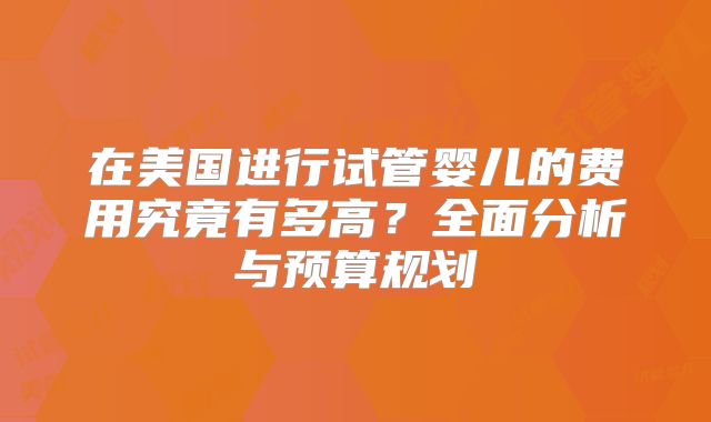 在美国进行试管婴儿的费用究竟有多高？全面分析与预算规划