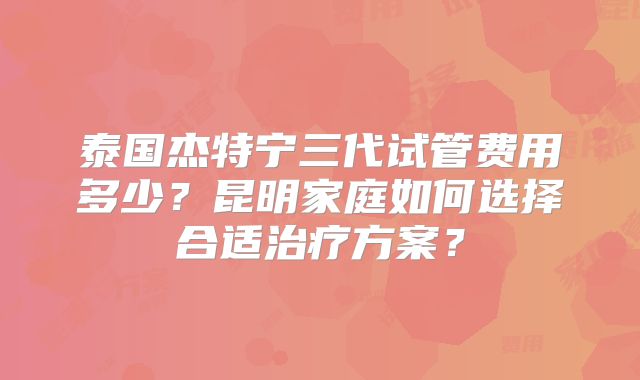 泰国杰特宁三代试管费用多少？昆明家庭如何选择合适治疗方案？