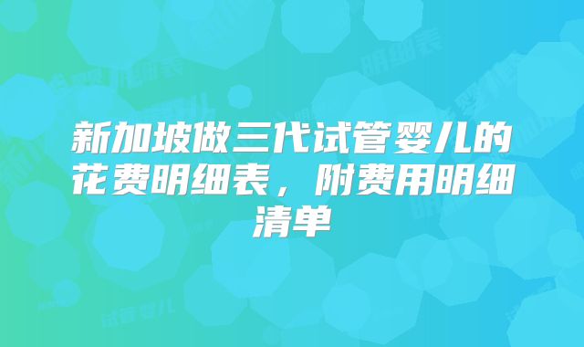 新加坡做三代试管婴儿的花费明细表，附费用明细清单