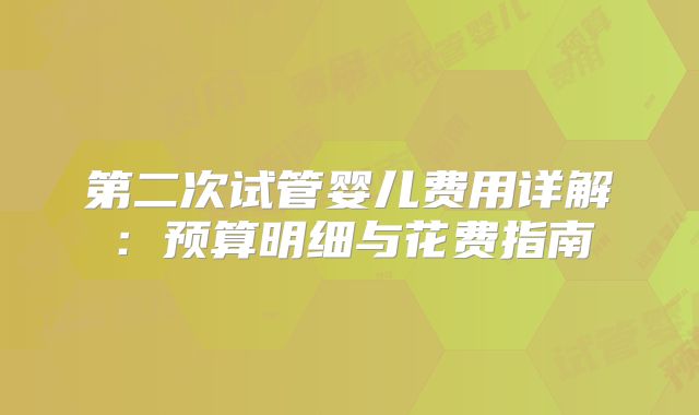 第二次试管婴儿费用详解：预算明细与花费指南