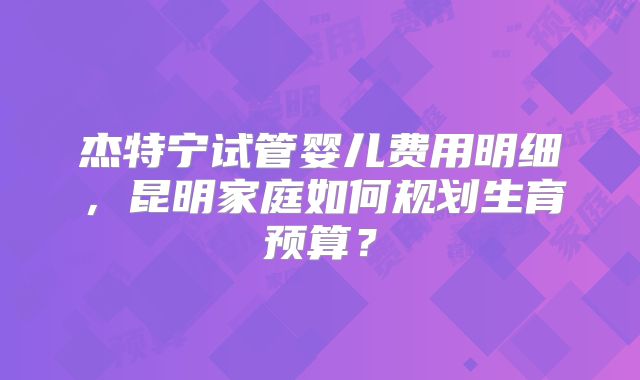 杰特宁试管婴儿费用明细，昆明家庭如何规划生育预算？