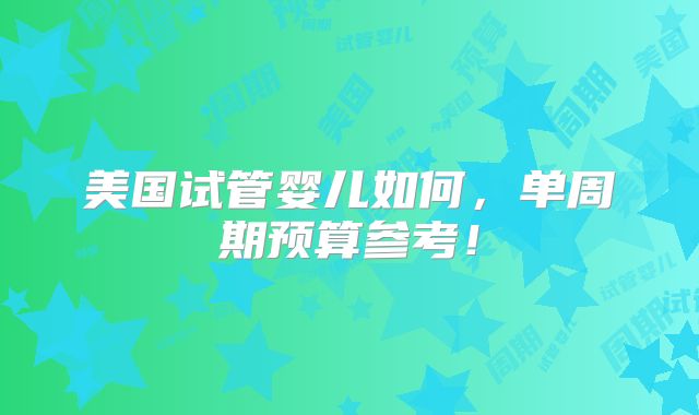 美国试管婴儿如何,单周期预算参考!