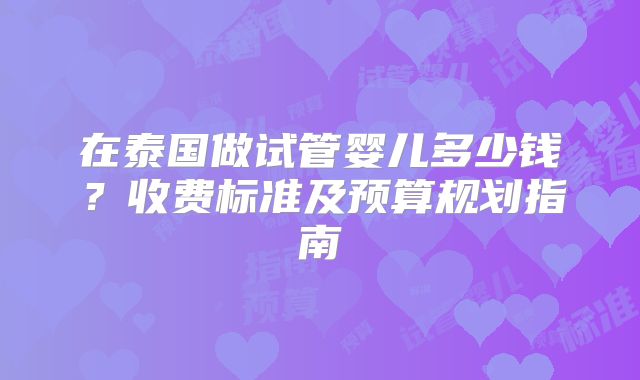 在泰国做试管婴儿多少钱？收费标准及预算规划指南