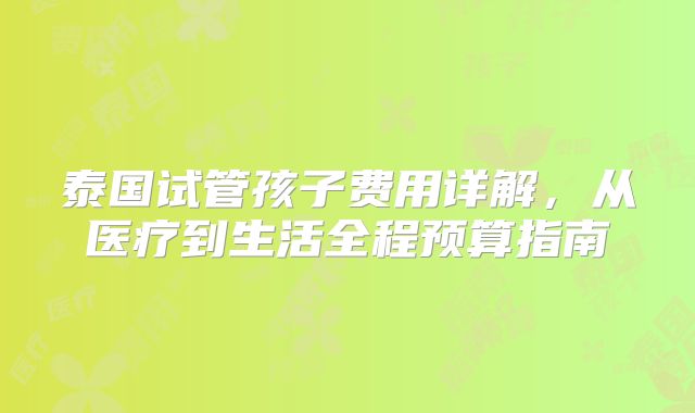 泰国试管孩子费用详解，从医疗到生活全程预算指南