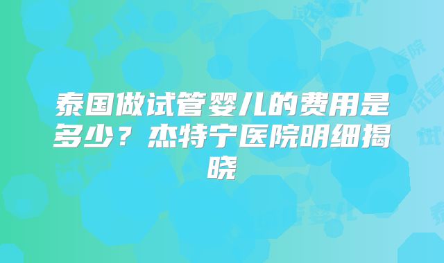 泰国做试管婴儿的费用是多少？杰特宁医院明细揭晓