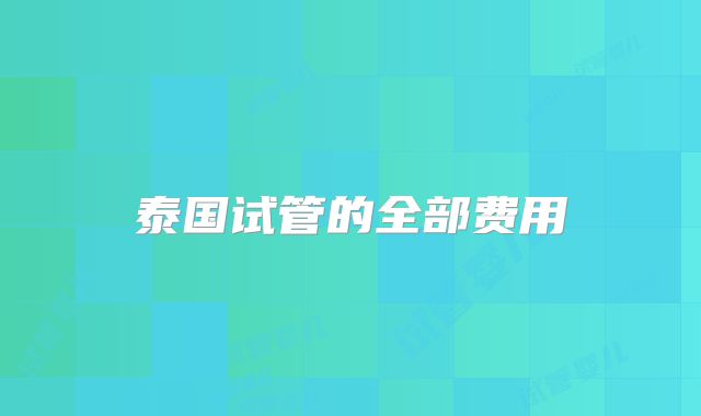 泰国试管的全部费用