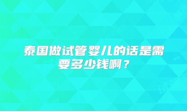 泰国做试管婴儿的话是需要多少钱啊？