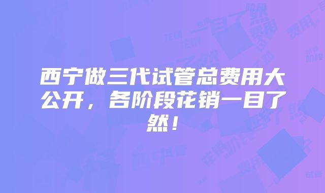 西宁做三代试管总费用大公开，各阶段花销一目了然！