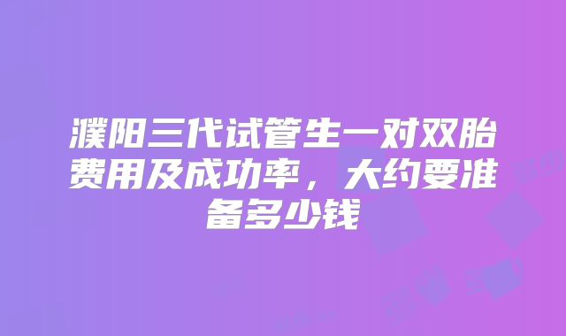 濮阳三代试管生一对双胎费用及成功率，大约要准备多少钱