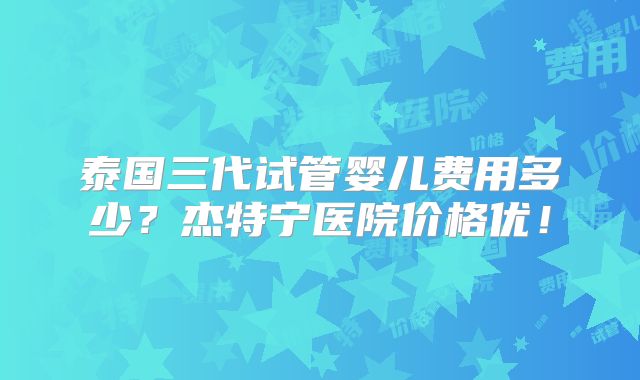 泰国三代试管婴儿费用多少？杰特宁医院价格优！