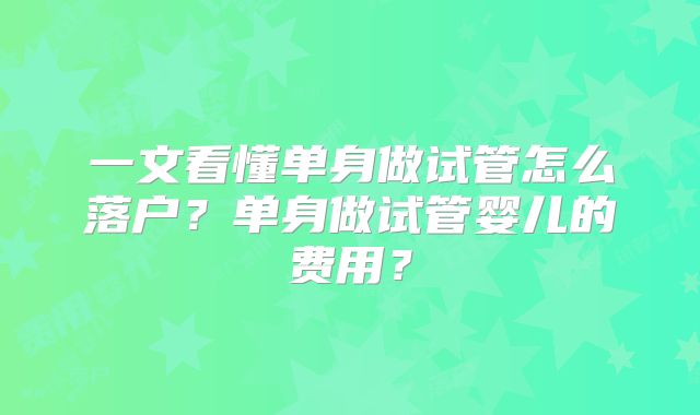 一文看懂单身做试管怎么落户?单身做试管婴儿的费用?