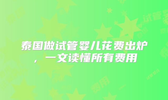 泰国做试管婴儿花费出炉，一文读懂所有费用