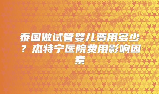 泰国做试管婴儿费用多少？杰特宁医院费用影响因素