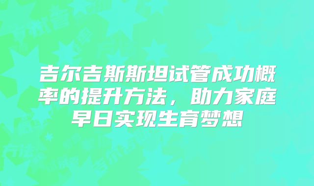 吉尔吉斯斯坦试管成功概率的提升方法，助力家庭早日实现生育梦想
