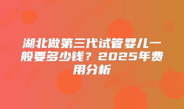 湖北做第三代试管婴儿一般要多少钱？2025年费用分析