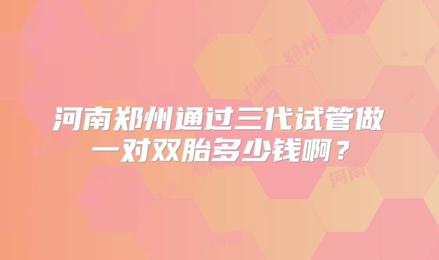 河南郑州通过三代试管做一对双胎多少钱啊?