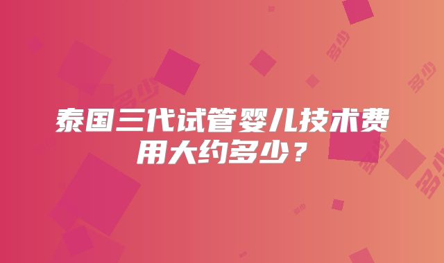 泰国三代试管婴儿技术费用大约多少？