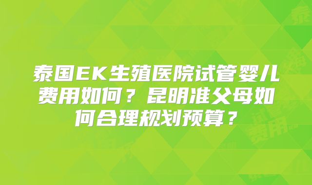 泰国EK生殖医院试管婴儿费用如何？昆明准父母如何合理规划预算？