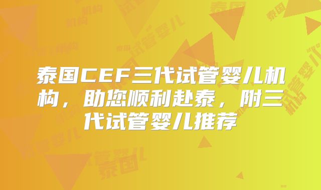 泰国CEF三代试管婴儿机构，助您顺利赴泰，附三代试管婴儿推荐