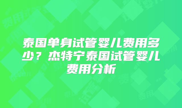 泰国单身试管婴儿费用多少？杰特宁泰国试管婴儿费用分析
