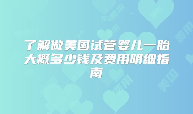 了解做美国试管婴儿一胎大概多少钱及费用明细指南