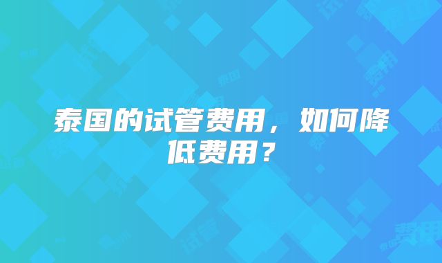 泰国的试管费用，如何降低费用？