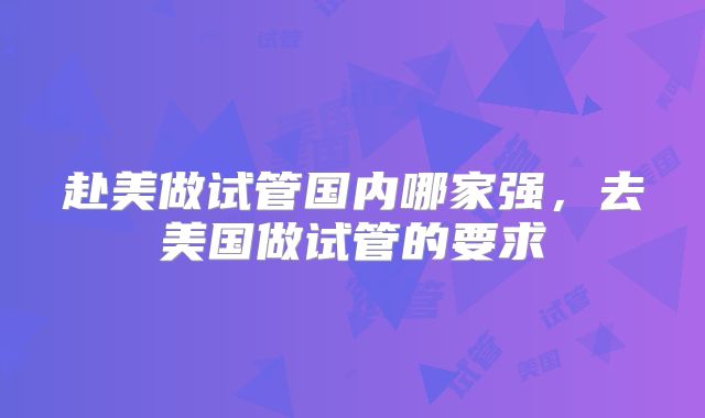 赴美做试管国内哪家强，去美国做试管的要求