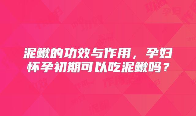 泥鳅的功效与作用，孕妇怀孕初期可以吃泥鳅吗？