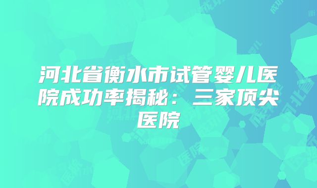 河北省衡水市试管婴儿医院成功率揭秘：三家顶尖医院