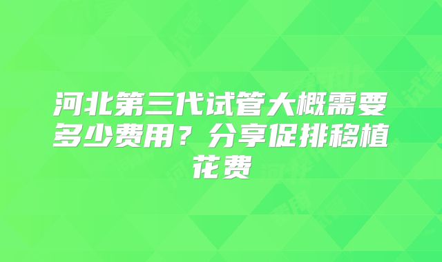 河北第三代试管大概需要多少费用？分享促排移植花费