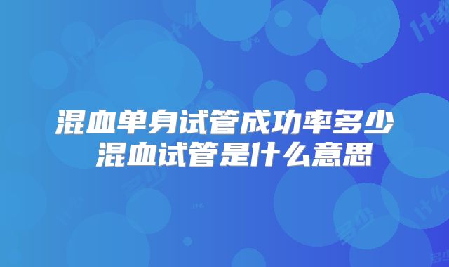 混血单身试管成功率多少 混血试管是什么意思
