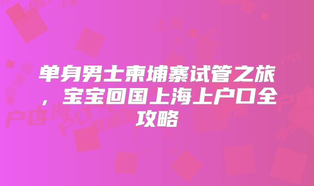 单身男士柬埔寨试管之旅,宝宝回国上海上户口全攻略