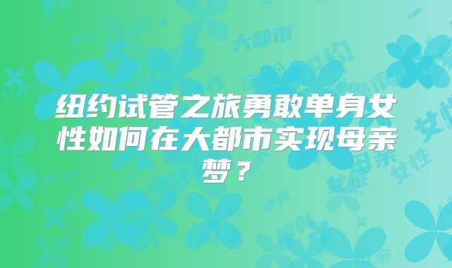 纽约试管之旅勇敢单身女性如何在大都市实现母亲梦？