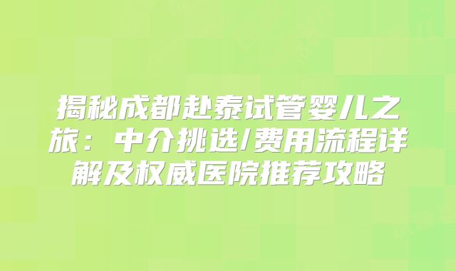 揭秘成都赴泰试管婴儿之旅：中介挑选/费用流程详解及权威医院推荐攻略
