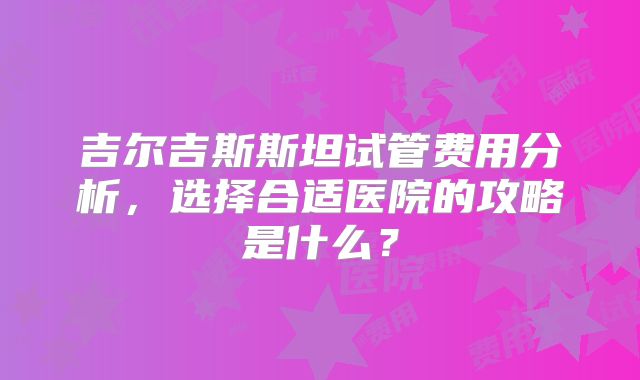 吉尔吉斯斯坦试管费用分析，选择合适医院的攻略是什么？