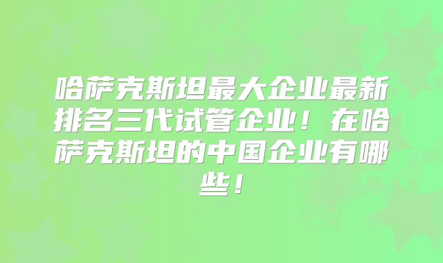 哈萨克斯坦最大企业最新排名三代试管企业！在哈萨克斯坦的中国企业有哪些！