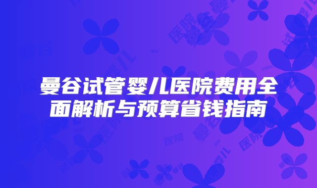 曼谷试管婴儿医院费用全面解析与预算省钱指南
