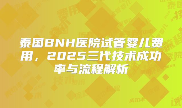 泰国BNH医院试管婴儿费用，2025三代技术成功率与流程解析